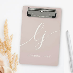 Monogram Initials Professional Minimal Rose Ivory Mini Clipboard