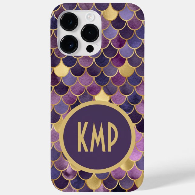 Monogram Initials Purple Gold Mermaid Scales  Case-Mate iPhone Case (Back)