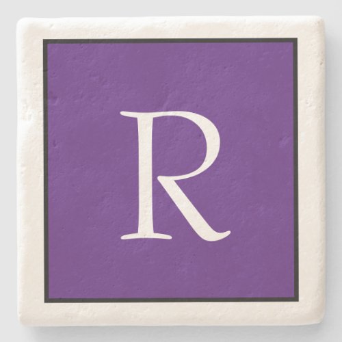 Monogram Initials Purple White Custom Name  Stone Coaster
