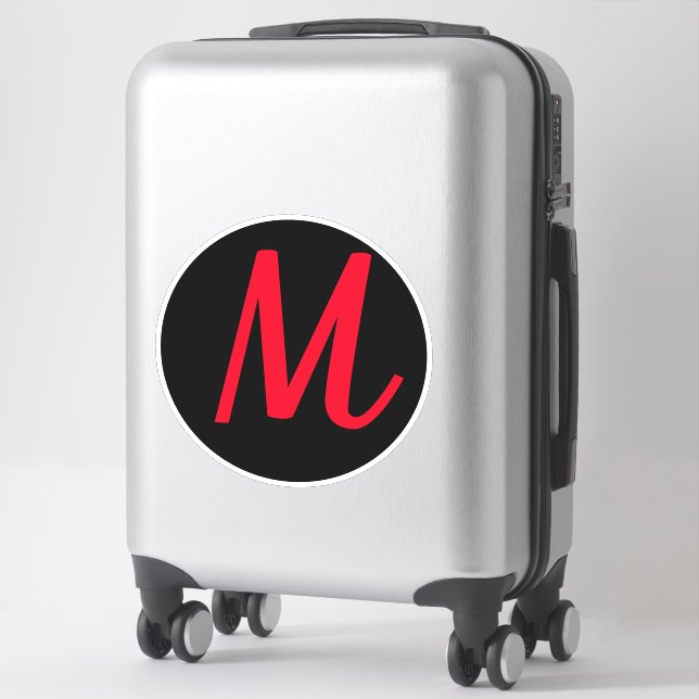 Monogram Initials Red Bold Custom Text Name Black Sticker (Suitcase)