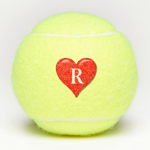 Monogram Initials Red Heart Cute Valentines Day Tennis Balls