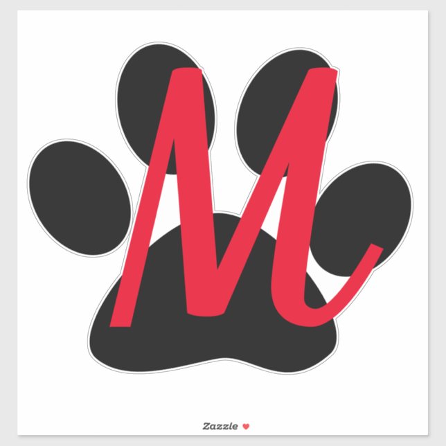 Monogram Initials Red Name Black Paw Prints Sticker (Sheet)