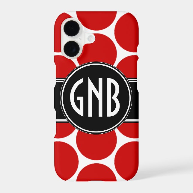 MONOGRAM INITIALS RED POLKA DOTS IPHONE CASE (Back)