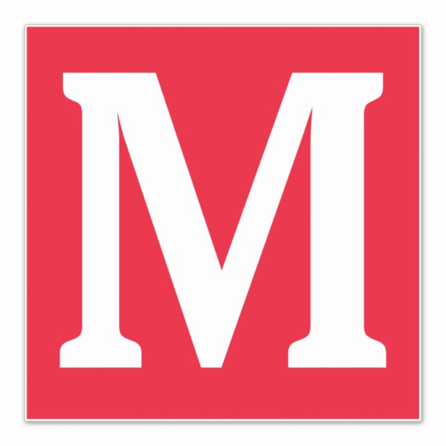 Monogram Initials Red White Bold Custom Name Sticker (Front)