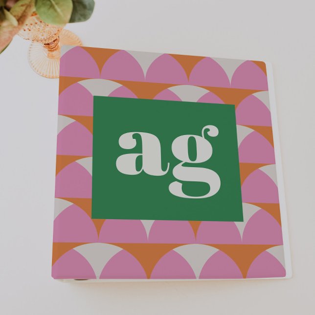 Monogram initials retro modern geometric 3 ring binder (Creator Uploaded)