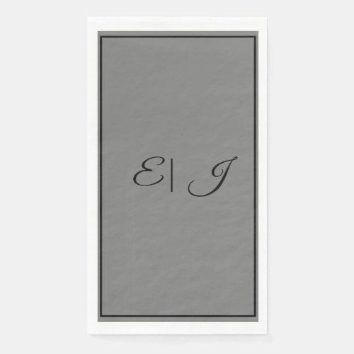 Monogram Initials Retro Script Classy Grey Wedding Paper Guest Towels
