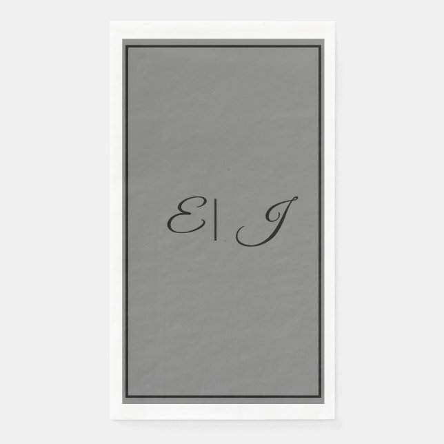 Monogram Initials Retro Script Classy Grey Wedding Paper Guest Towels (Front)