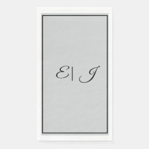 Monogram Initials Retro Script Silver Grey Wedding Paper Guest Towels