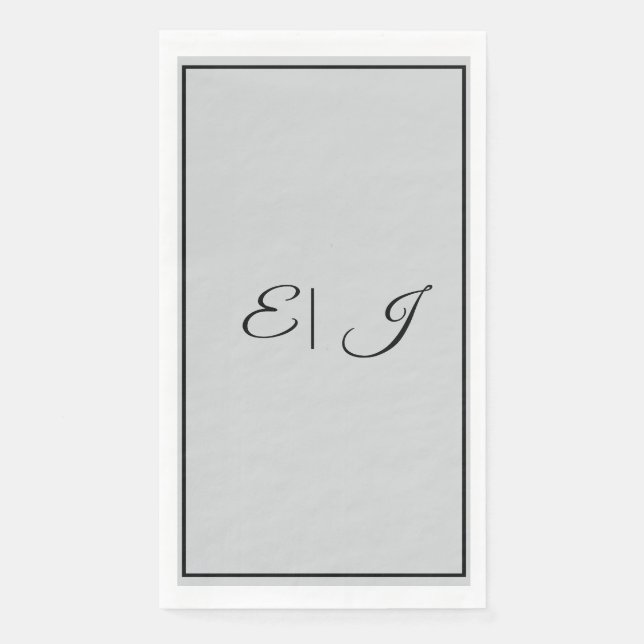 Monogram Initials Retro Script Silver Grey Wedding Paper Guest Towels (Front)