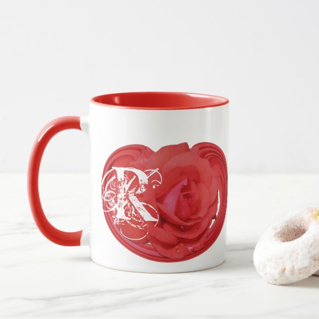 Monogram Initials Rose Flower Personalized Mug (With Donut)