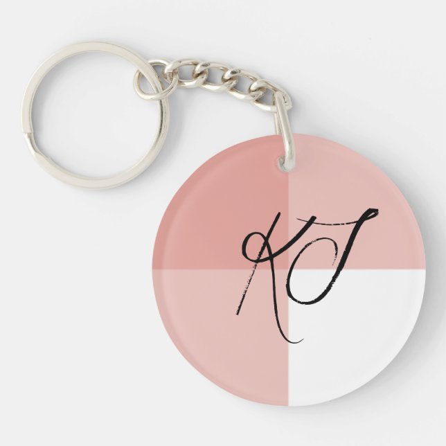 Monogram Initials Rose Pink White Acrylic  Keychain (Front)