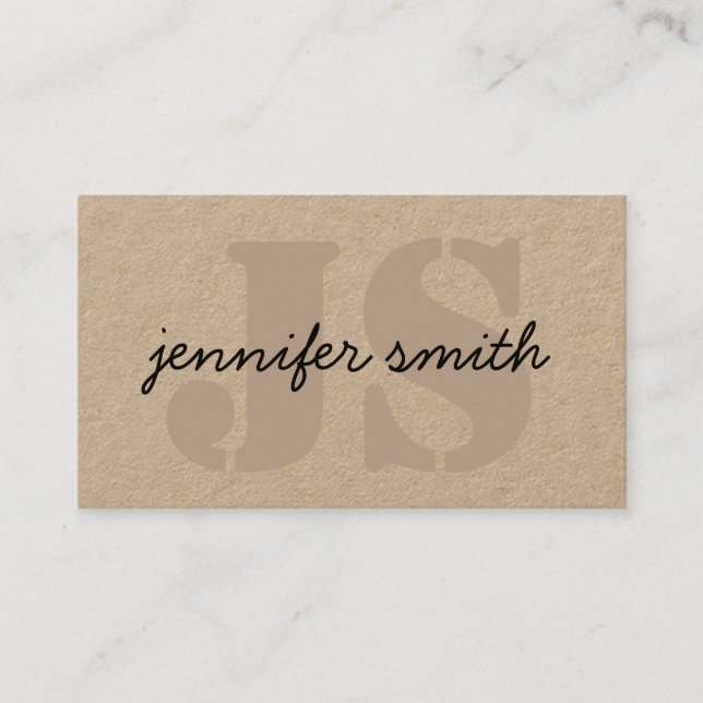 Monogram Initials Rustic Brown With Social Media Business Card (Front)