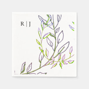 Monogram Initials Sage Green Leaves Artsy Wedding Napkins