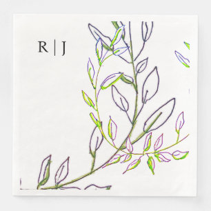 Monogram Initials Sage Green Leaves Artsy Wedding Paper Dinner Napkins