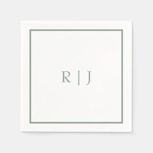 Monogram Initials Sage Green Simple Cool Wedding Napkins