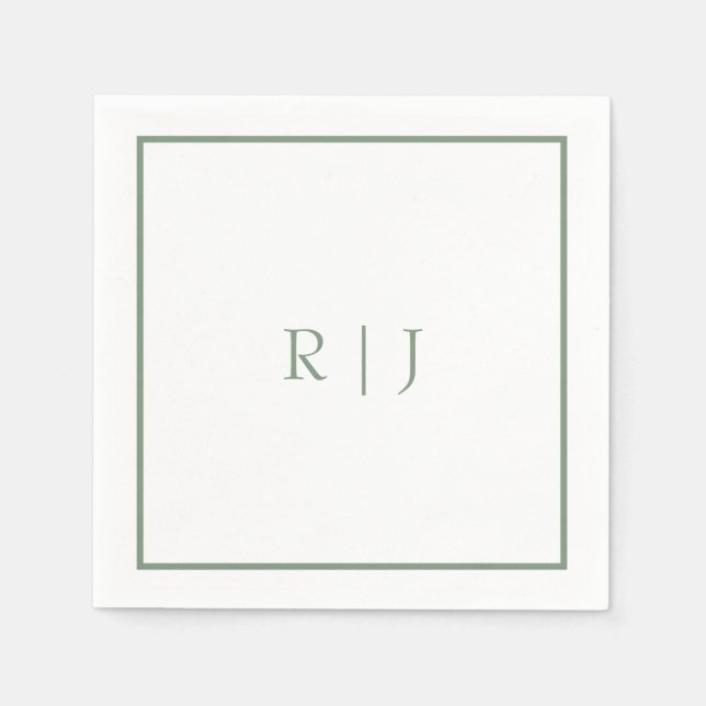 Monogram Initials Sage Green Simple Cool Wedding Napkins (Front)