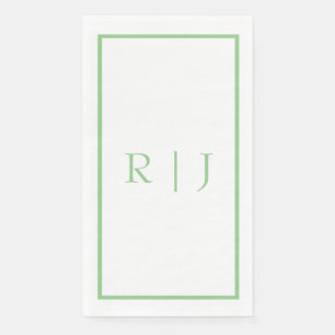 Monogram Initials Sage Green White Simple Wedding Paper Guest Towels