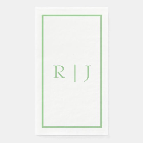 Monogram Initials Sage Green White Simple Wedding Paper Guest Towels
