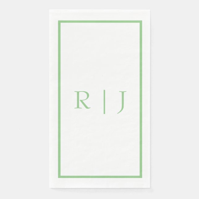 Monogram Initials Sage Green White Simple Wedding Paper Guest Towels (Front)