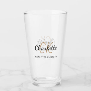 Monogram initials script black gold glass
