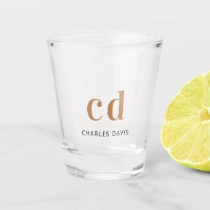 Monogram initials script black gold shot glass
