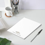 Monogram initials script white black notepad<br><div class="desc">A classic white background.  Personalize and add your monogram initials,  name and full name.  Black and golden letters.</div>