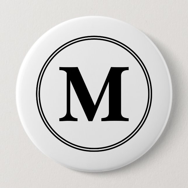 Monogram initials simple black and white button (Front)
