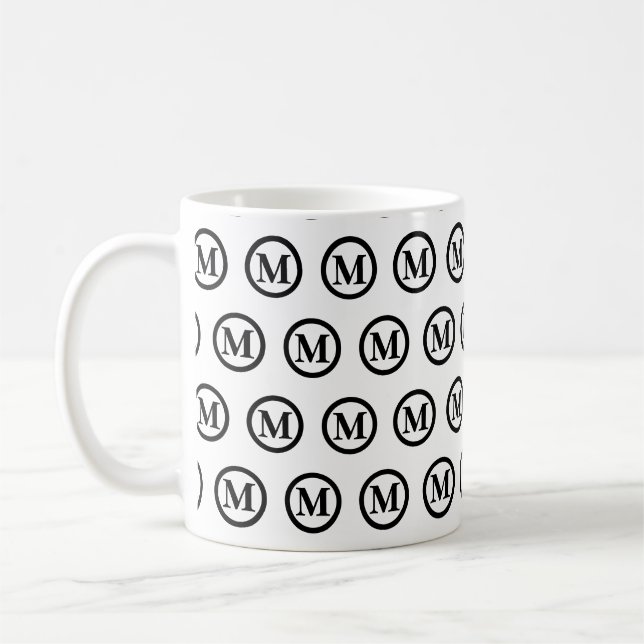 Monogram initials simple black and white coffee mug (Left)