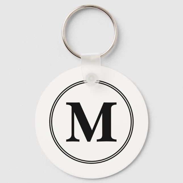 Monogram initials simple black and white keychain (Front)