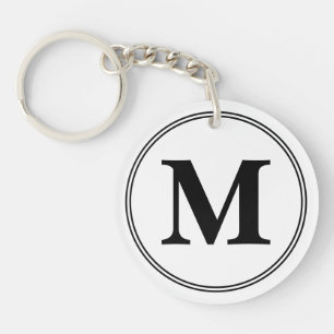 Monogram initials simple black and white keychain