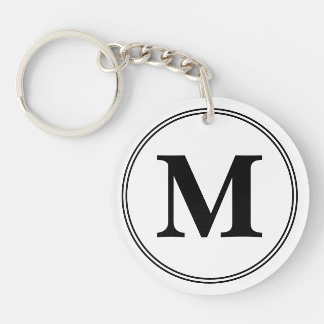 Monogram initials simple black and white keychain (Front)
