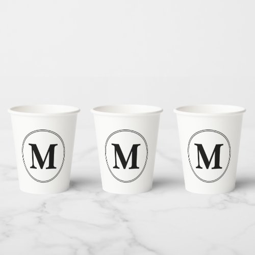 Monogram initials simple black and white paper cups