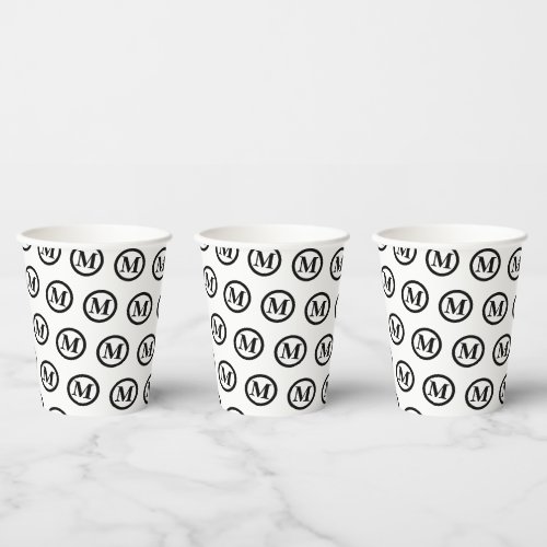 Monogram initials simple black and white paper cups