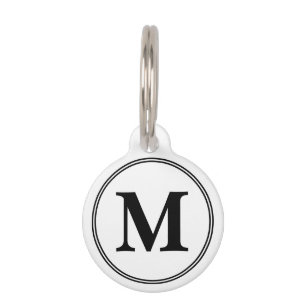 Monogram initials simple black and white pet ID tag
