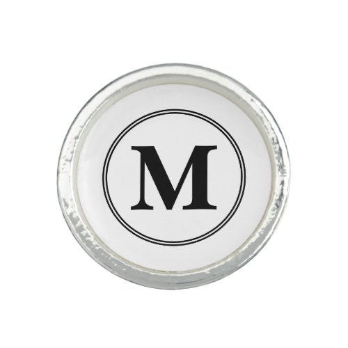Monogram initials simple black and white ring