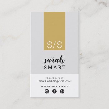 Monogram Initials Tab Modern Black Old Gold Gray Business Card by edgeplus at Zazzle
