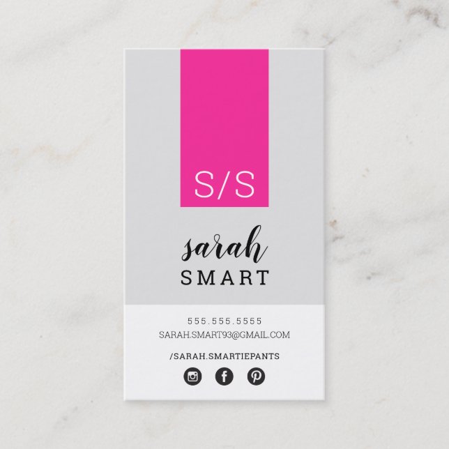 MONOGRAM INITIALS tab modern black pink gray Business Card (Front)