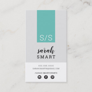 MONOGRAM INITIALS tab modern jade black white Business Card