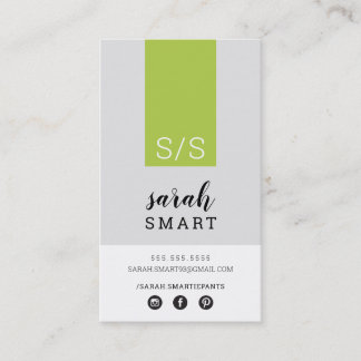 MONOGRAM INITIALS tab modern lime green black gray Business Card