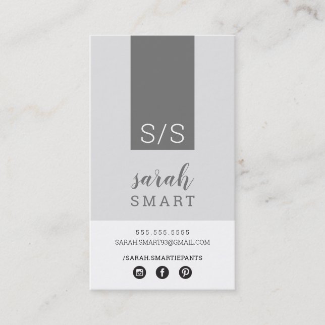 MONOGRAM INITIALS tab modern monochrome gray Business Card (Front)