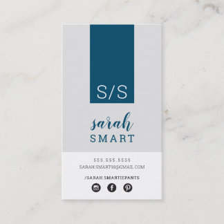 MONOGRAM INITIALS tab modern navy gray white Business Card