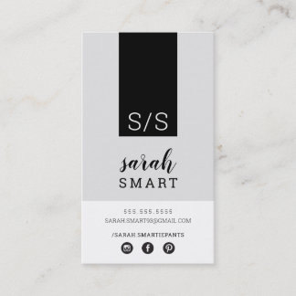 MONOGRAM INITIALS tab modern white black gray Business Card