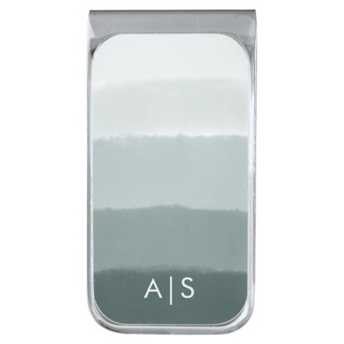 Monogram Initials Watercolor Limed Spruce Ombre Silver Finish Money Clip
