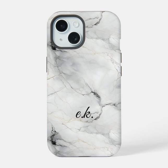 Monogram Initials white gray black gold marble  Iphone Case (Back)