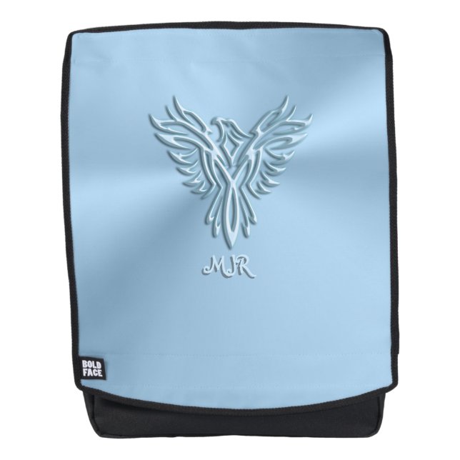 Monogram initials with Ice-blue Phoenix Emblem Backpack (Front)