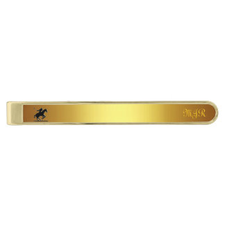 Monogram Initials with Polo Player on Gold Effect Gold Finish Tie Clip