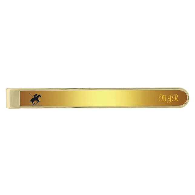Monogram Initials with Polo Player on Gold Effect Gold Finish Tie Clip (Front)