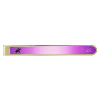 Monogram Initials with Polo Player on Purple Gold Finish Tie Bar
