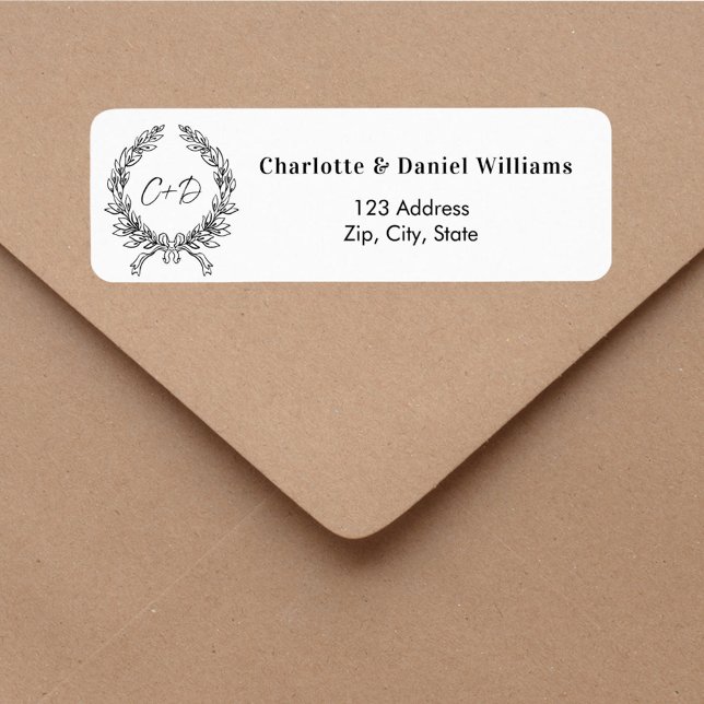 Monogram initials wreath wedding return address label (Creator Uploaded)
