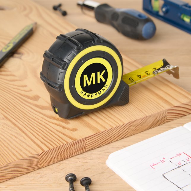 Monogram Initials Yellow Black Handyman Business  Tape Measure (Woodwork)